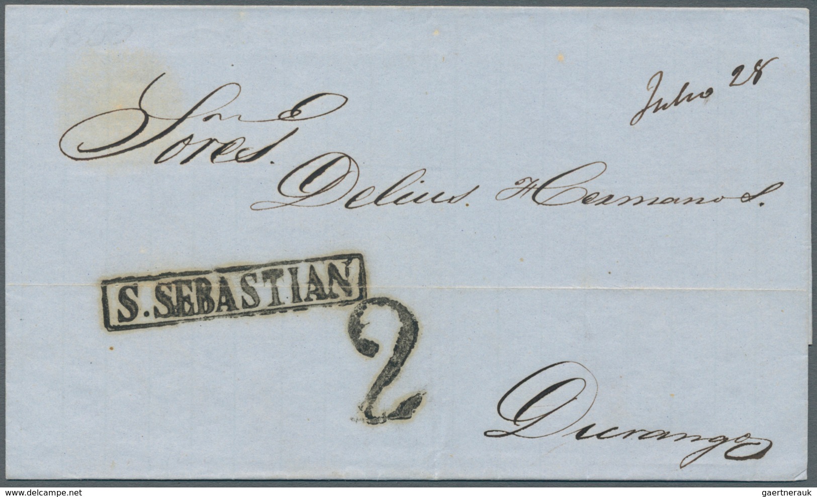 12246 Mexiko: 1849, Folded Letter Cover With Red Boxed PARRAL To Durango Together With 1850 Folded Letter - Mexique