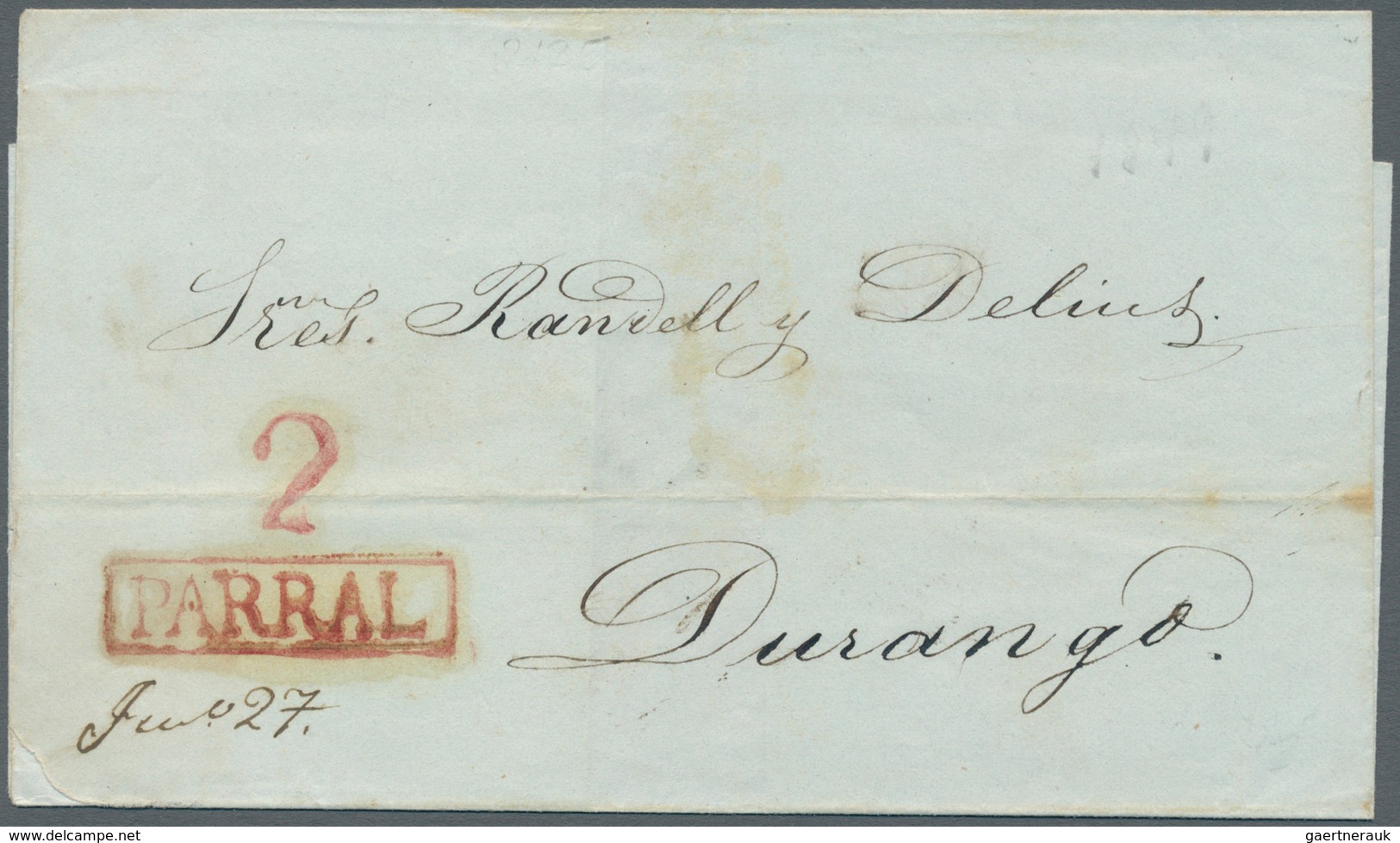 12246 Mexiko: 1849, Folded Letter Cover With Red Boxed PARRAL To Durango Together With 1850 Folded Letter - Mexiko