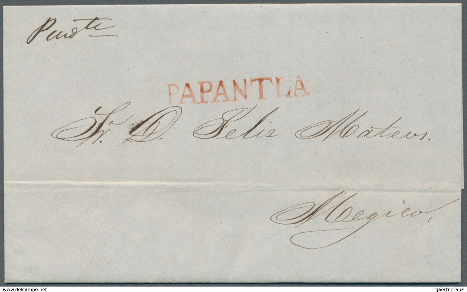 12247 Mexiko: 1854, Complete Folded Letter Cover With Red Double-line FRANQUEADO EN / PAPANTLA To Mexico T - Mexiko