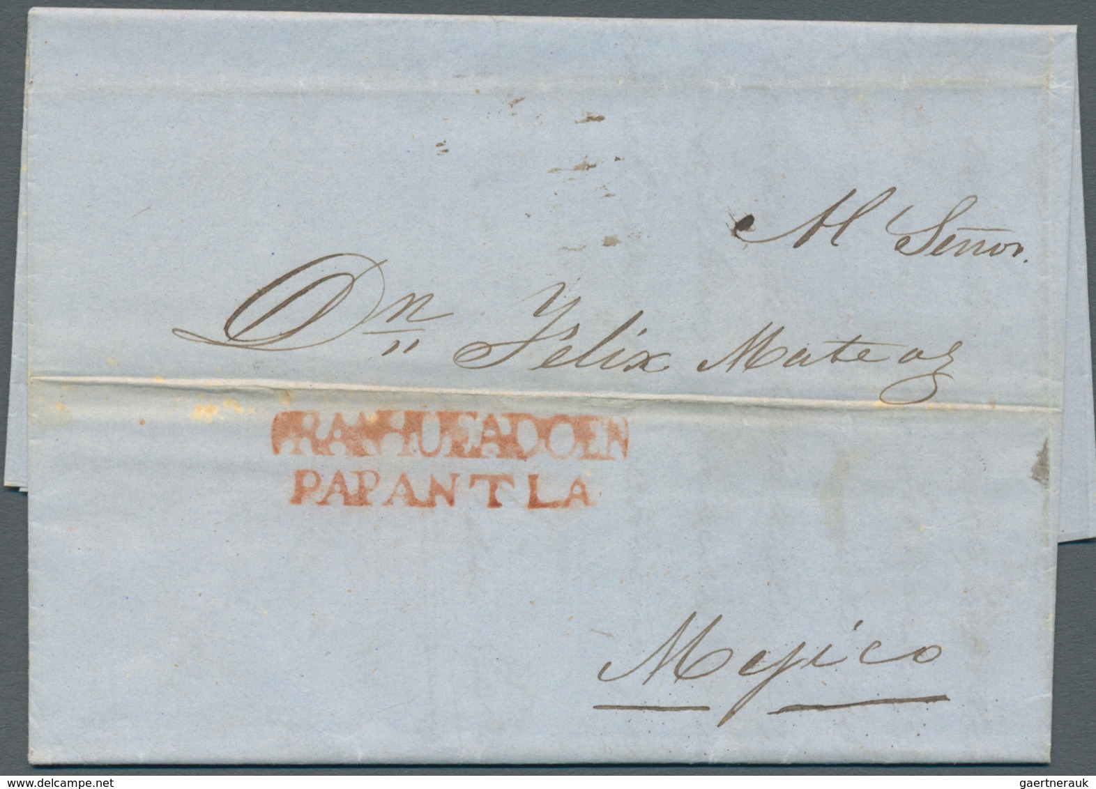 12247 Mexiko: 1854, Complete Folded Letter Cover With Red Double-line FRANQUEADO EN / PAPANTLA To Mexico T - Mexiko