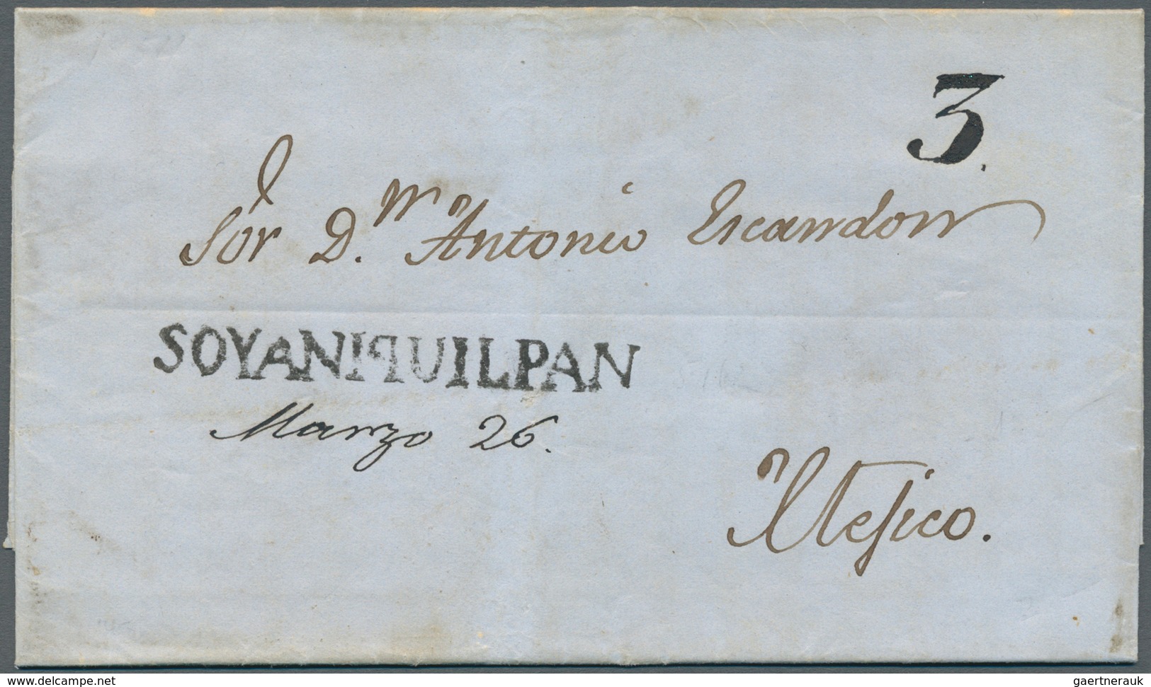 12248 Mexiko: 1854, Complete Folded Letter Cover With Clear Single-line SOYANIQILPAN From The Escandon Cor - Mexique