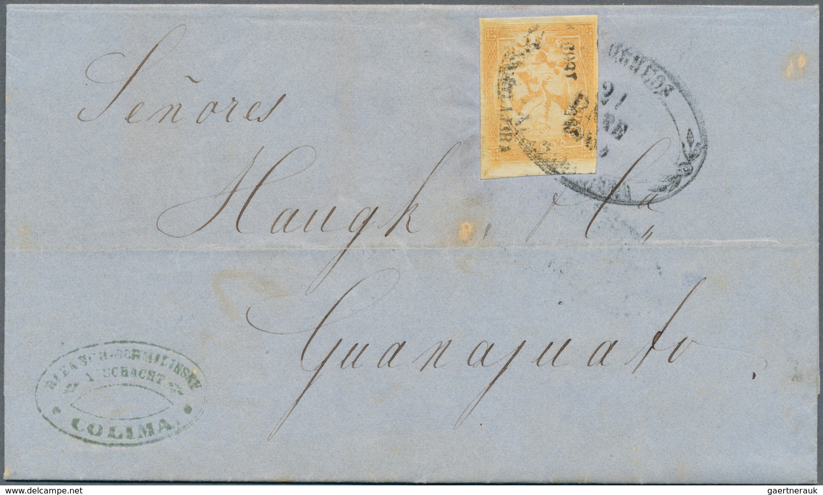 12251B Mexiko: 1865, 2r. Orange With Overprint "GUADALAJARA", Fresh Colour, Touched To Large Margins, Singl - Mexique