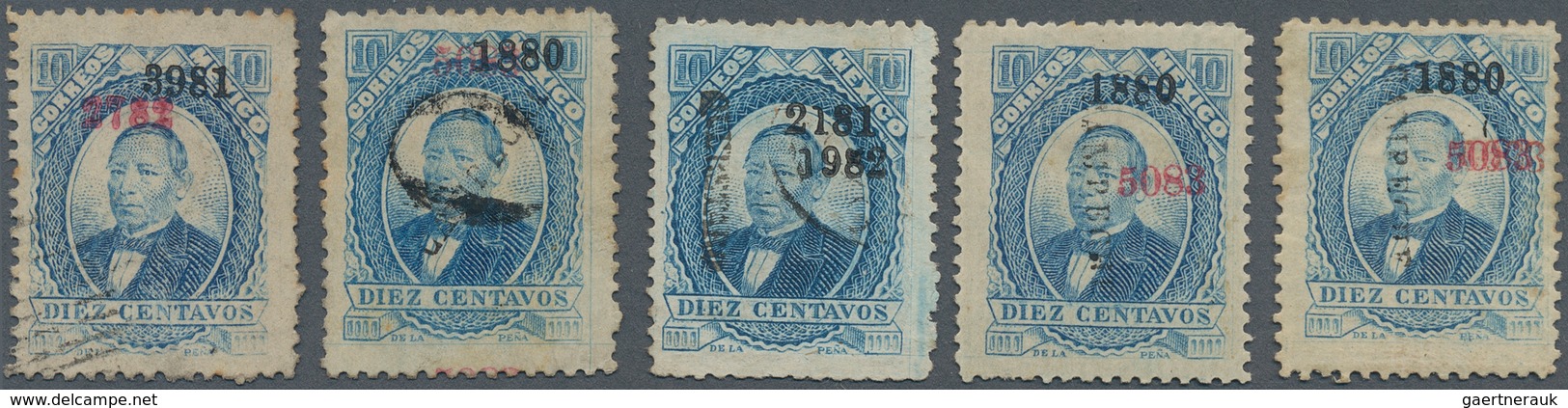 12254 Mexiko: 1882, Juarez 10 C. Blue (Scott 126), HABILITADOS Special Lot, "2782" (Mazatlan) On "3981" (C - Mexique