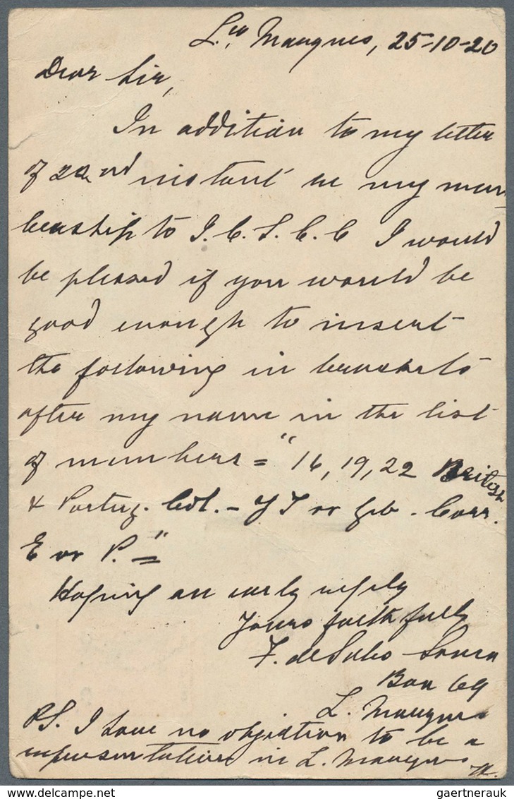 12267 Mocambique: 1920, 2 C Carmine Ceres Psc Uprated With Lourenco Marques 1/2 C Black Ceres, Sent From L - Mozambique