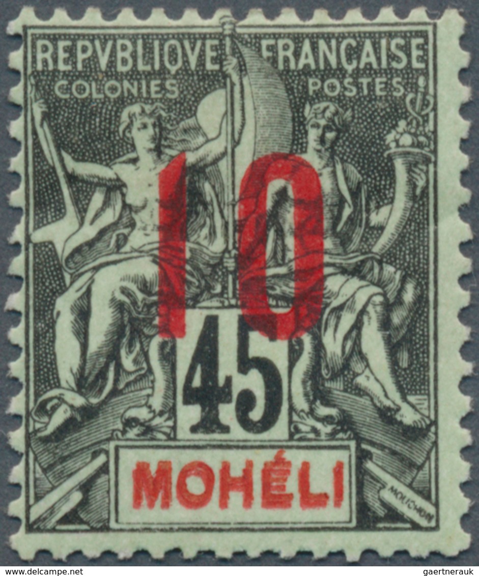 12271 Moheli: 1912, 10 C./45 C., Inscription Of Mohéli Double Printing, Unsued Mounted Mint (cat. Yv. 800. - Sonstige & Ohne Zuordnung