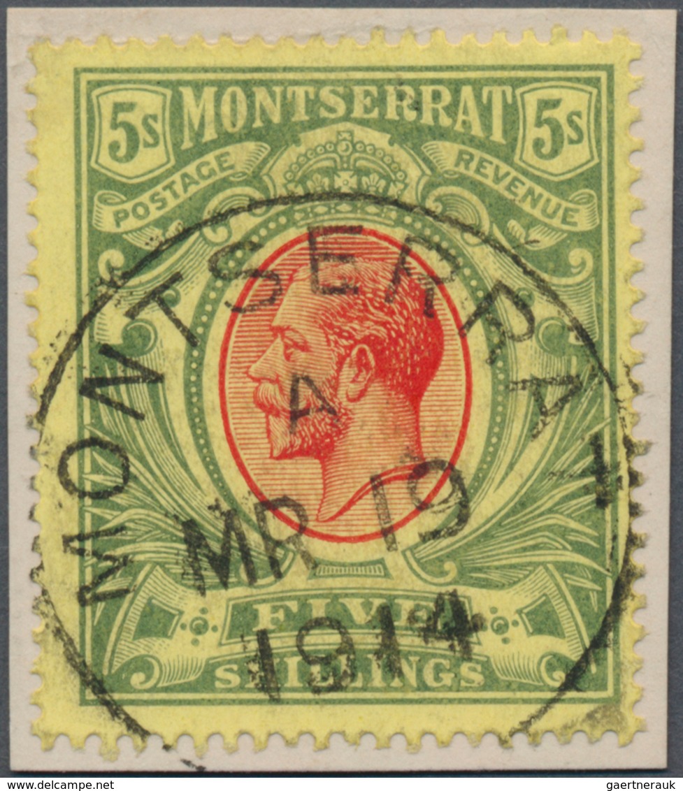 12272 Montserrat: 1914, KG V 5 Sh. Green/red On Yellow Coated Paper With Ideal Cds "MONTSERRAT MR 19 1914" - Autres & Non Classés