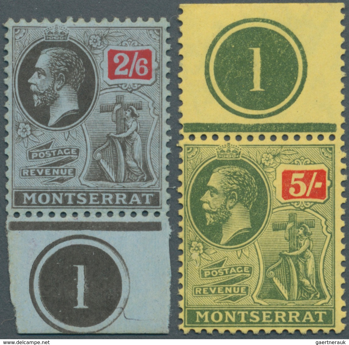 12273 Montserrat: 1916, KGV 'Device Of The Colony' With Mult Crown CA Wmk. 2s6d. Black/red On Blue (lightl - Autres & Non Classés