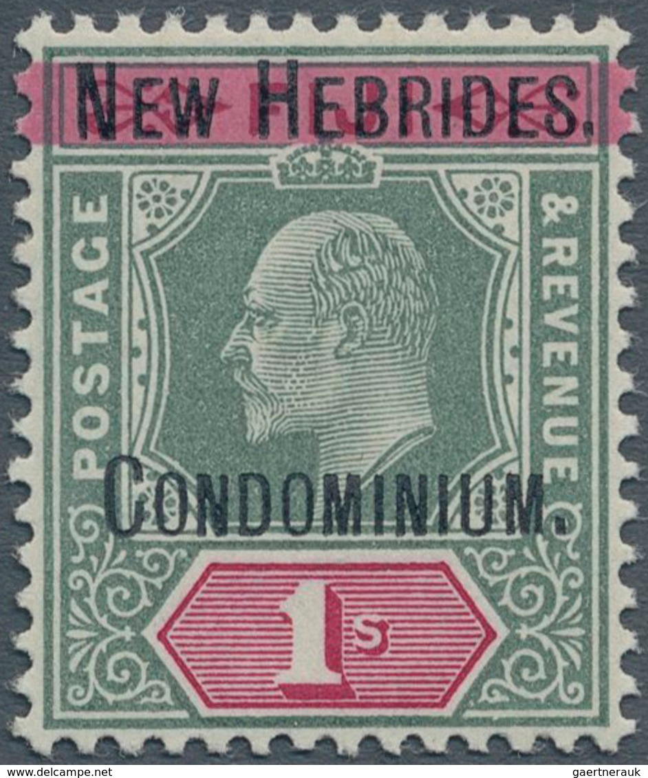 12275 Neue Hebriden: 1908, British Postage Stamps Fiji Islands 1 Sh. With Two-line Black Overprint, In Per - Autres & Non Classés