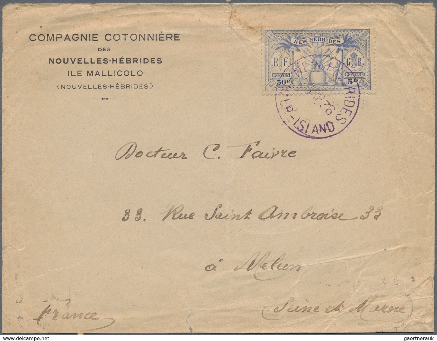 12278 Neue Hebriden: 1936. Envelope (creased, Folded, Parts Of Flap Missing) Written From Mallicolo Lsland - Sonstige & Ohne Zuordnung