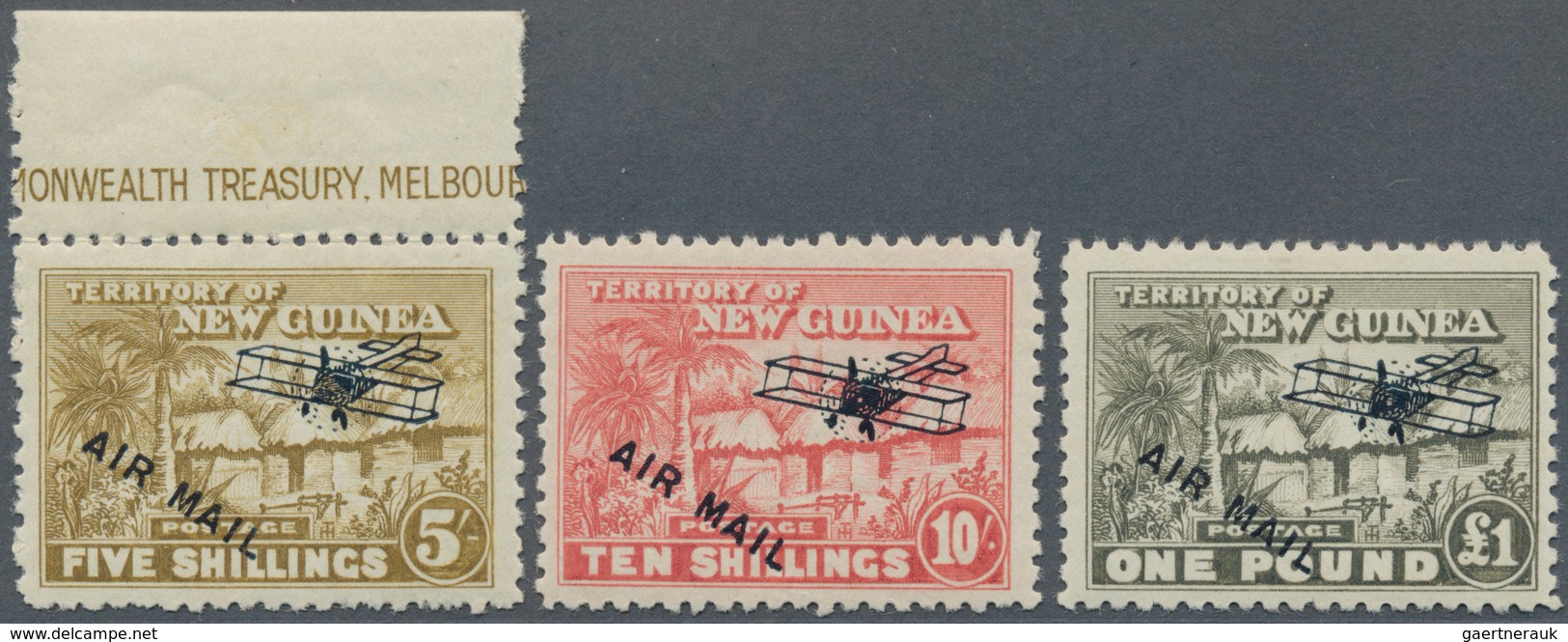 12282 Neuguinea: 1931, Palm Village 5 Sh, 10 Sh And 1 £ With Plane-imprints "AIR MAIL" The Three Key-value - Papua-Neuguinea