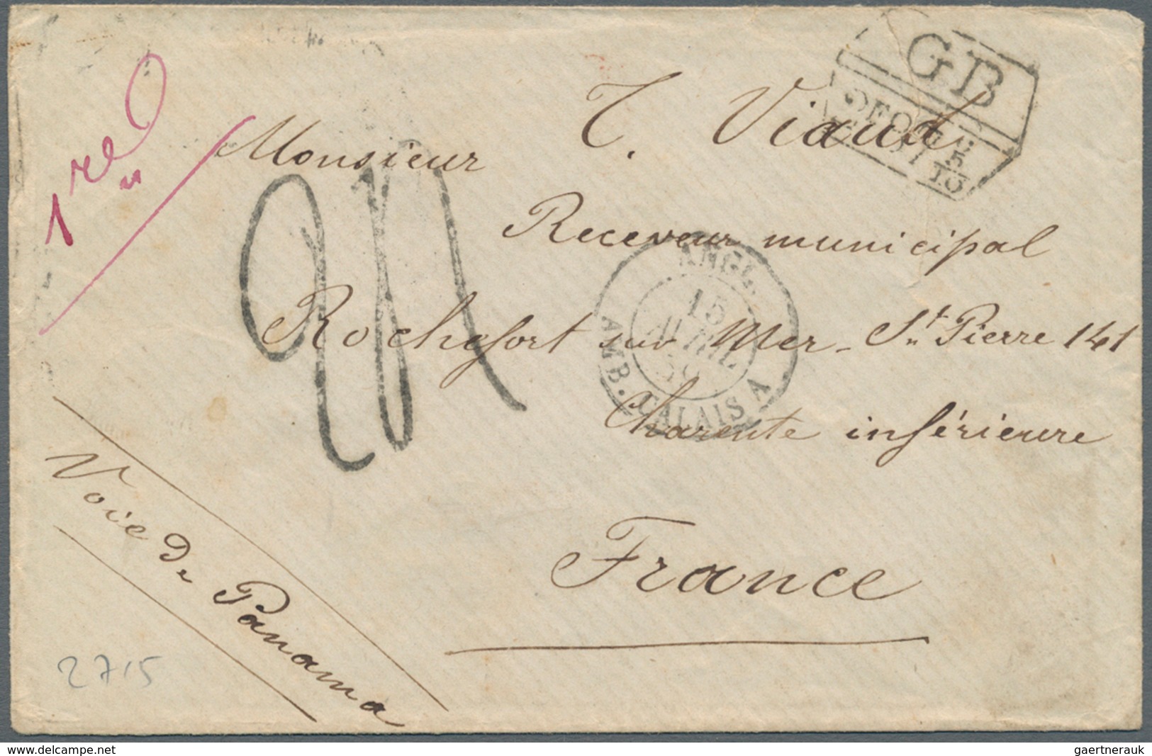 12290 Neukaledonien: 1859. Envelope (tears) To France From The 'Viaud' Correspondence (No 1) With Octagona - Autres & Non Classés