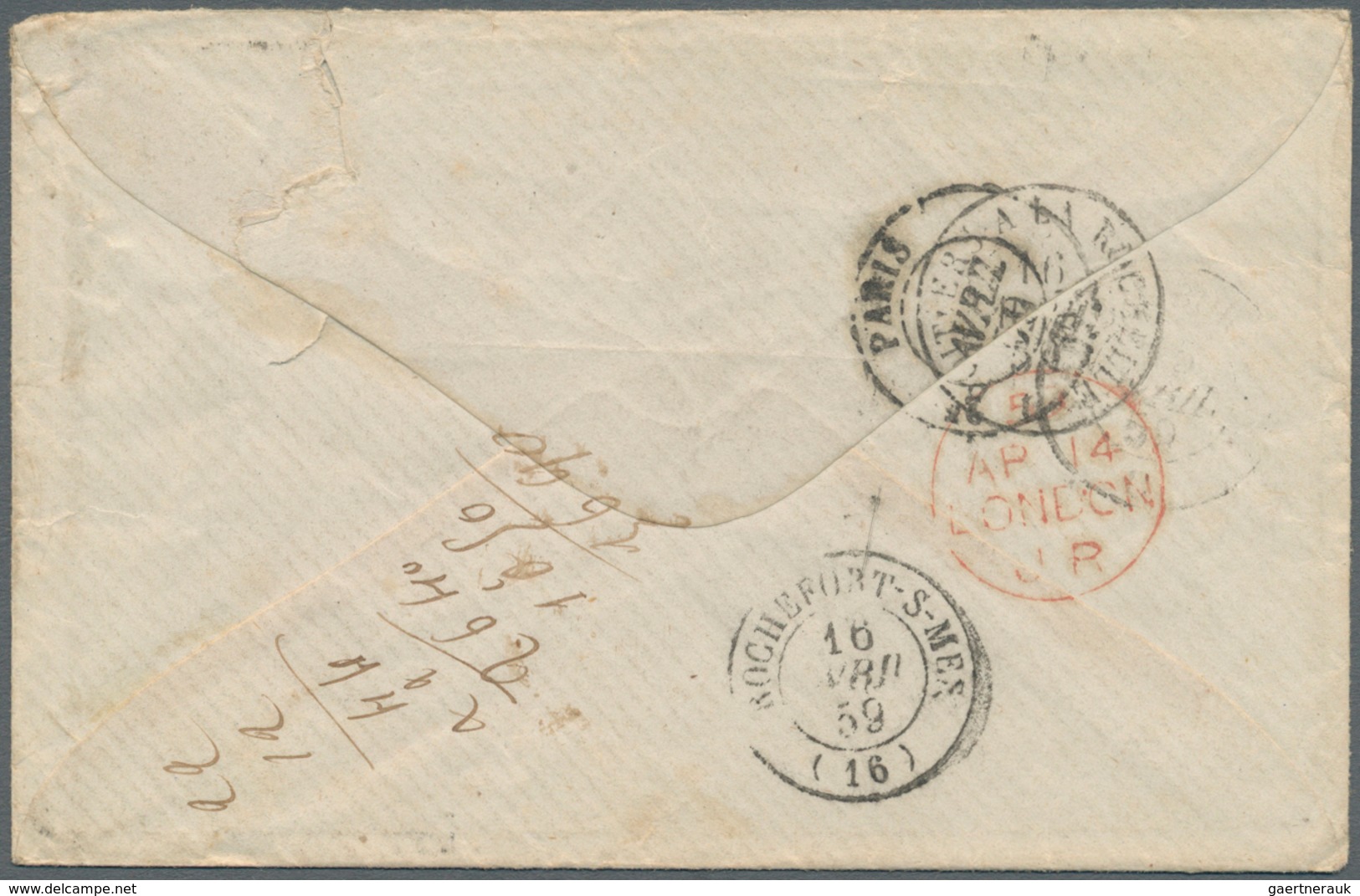 12290 Neukaledonien: 1859. Envelope (tears) To France From The 'Viaud' Correspondence (No 1) With Octagona - Sonstige & Ohne Zuordnung