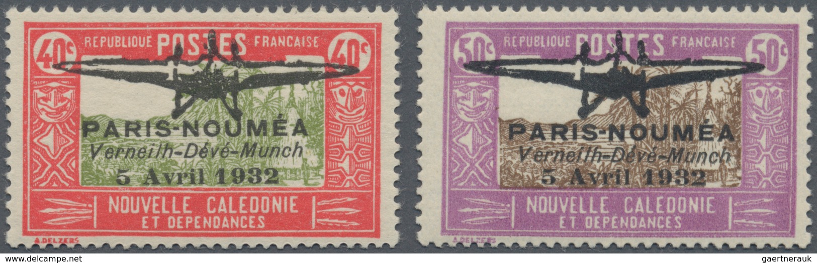 12295 Neukaledonien: 1932, Erstflug Paris-Noumea, Komplette Ausgabe, Ungebraucht Mit Orginalgummi Und Falz - Autres & Non Classés