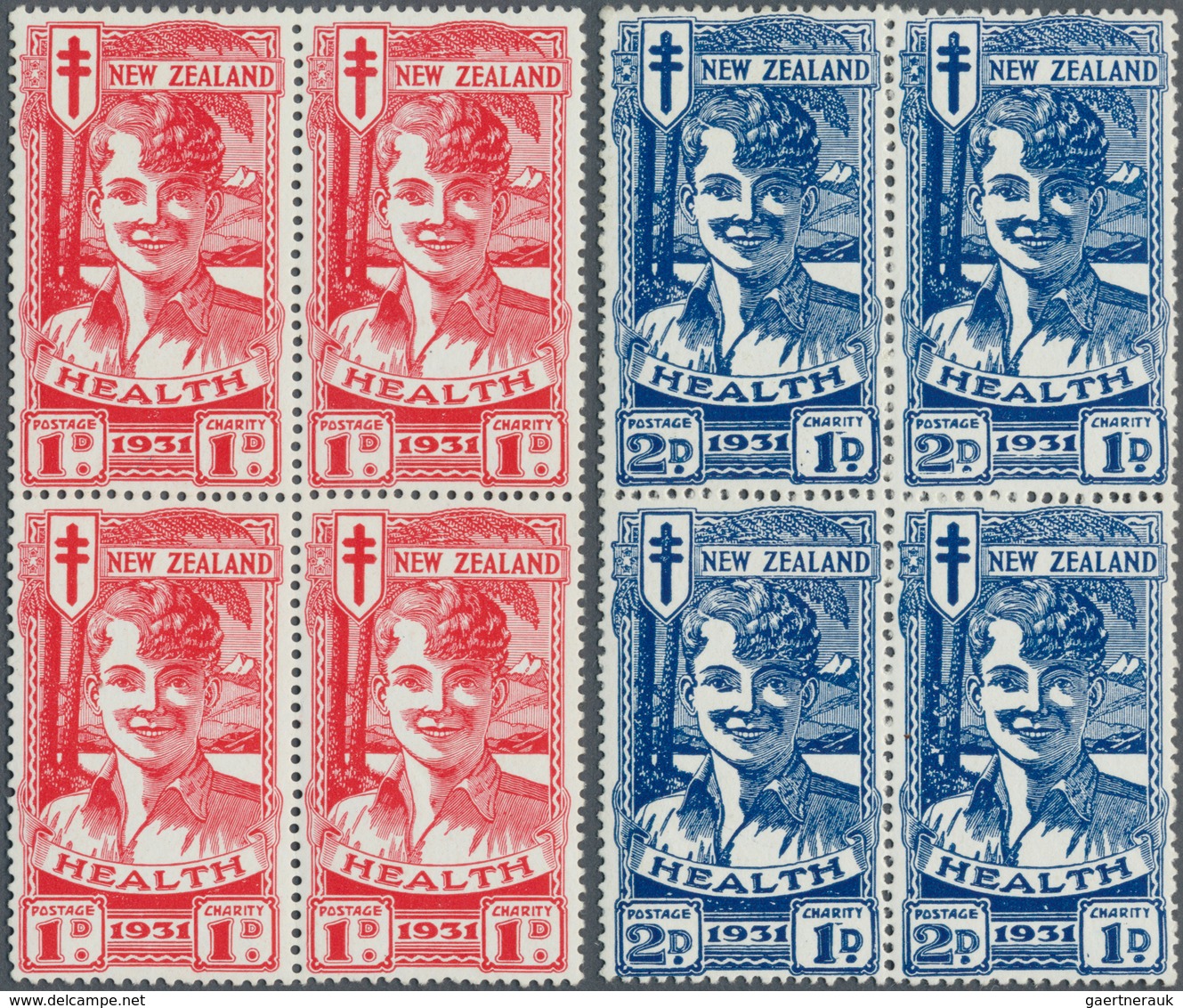 12302 Neuseeland: 1931 1 D And 2 D "HEALTH" Two Mint Never Hinged Blocks Of Four With Superb Perforation A - Neufs