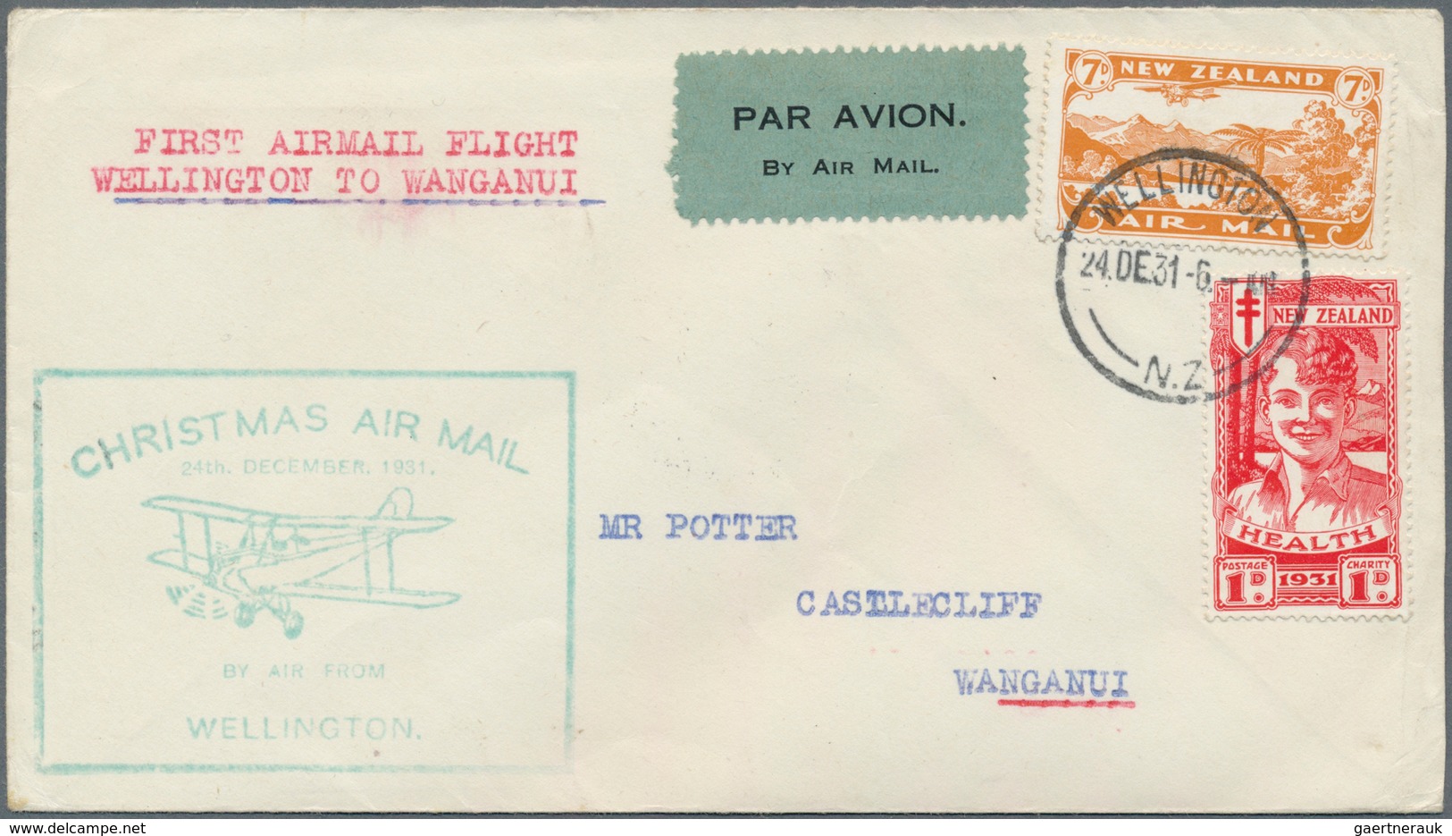 12303 Neuseeland: 1931, 1 D And 2 D "Health" On Two Uprated FIRST FLIGHT LETTERS From Wellingon To Wanganu - Nuovi