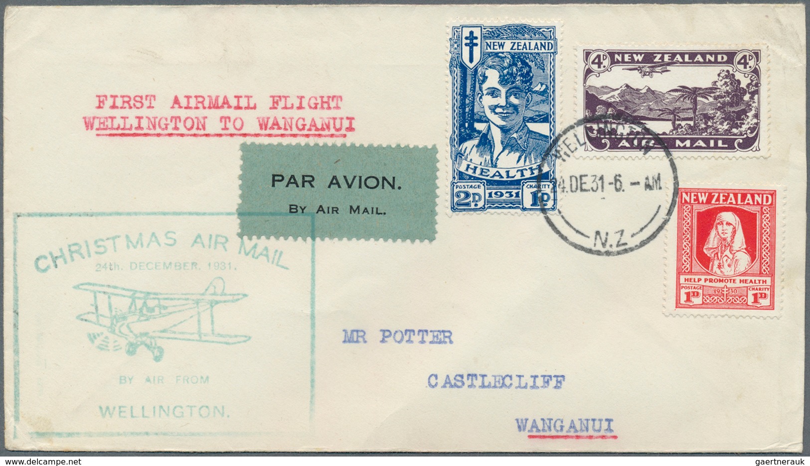 12303 Neuseeland: 1931, 1 D And 2 D "Health" On Two Uprated FIRST FLIGHT LETTERS From Wellingon To Wanganu - Ungebraucht