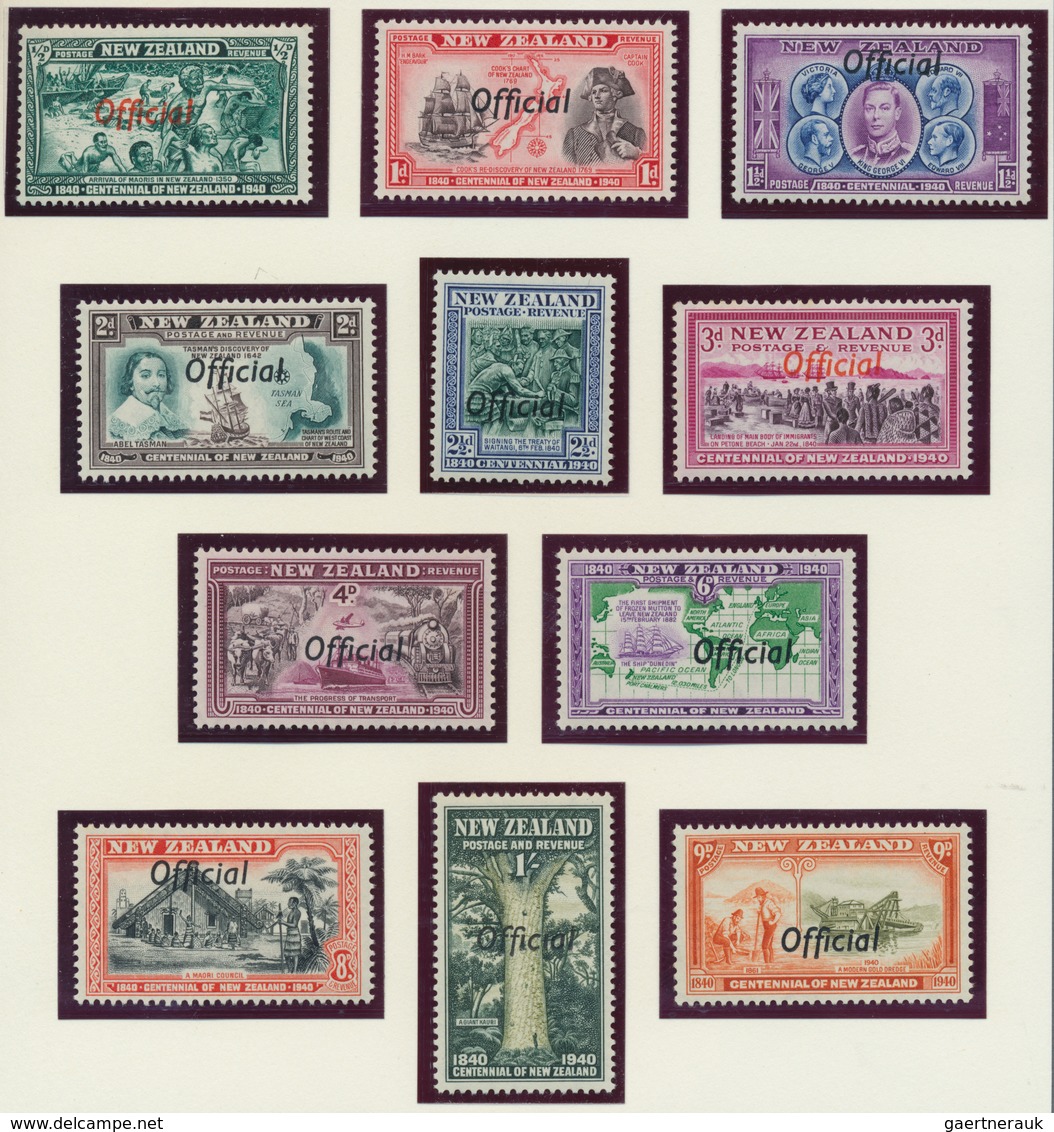 12307 Neuseeland - Dienstmarken: 1940, "New Zealand Centenary" ½ D To 1 Sh. With Imprint "Official" Comple - Dienstmarken