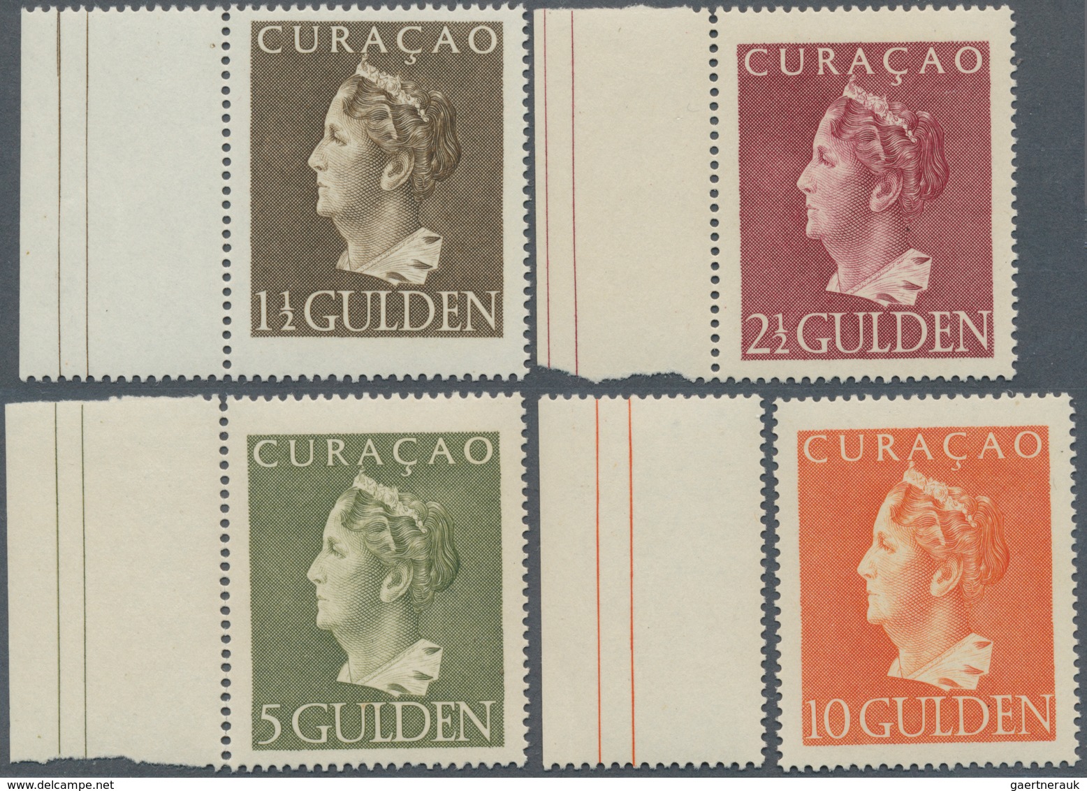 12317 Niederländische Antillen: 1946, Wilhelmina 1½ G To 10 G Four Key-values With Superb Perforation And - Niederländische Antillen, Curaçao, Aruba