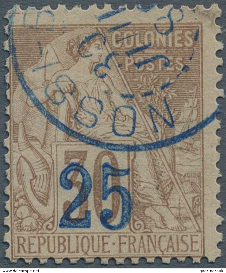 12320 Nossi-Be: 1889, Nossi-Bé (Madagascar), "25" Surcharge On 30 C. Brown, Blue Cancellation "NOSSI-BE 30 - Autres & Non Classés
