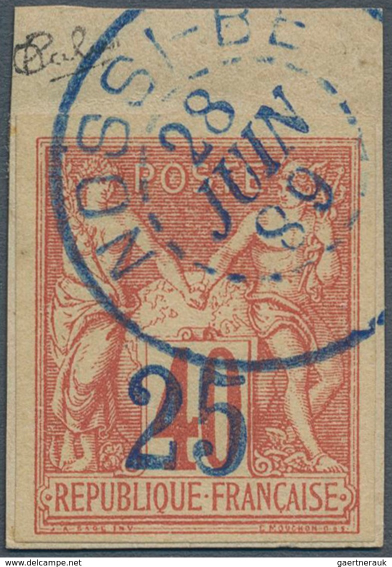 12321 Nossi-Be: 1889, Nossi-Bé (Madagascar), "25" Surcharge On 40 C., Blue Cancellation "NOSSI-BE 28 JUIN - Sonstige & Ohne Zuordnung