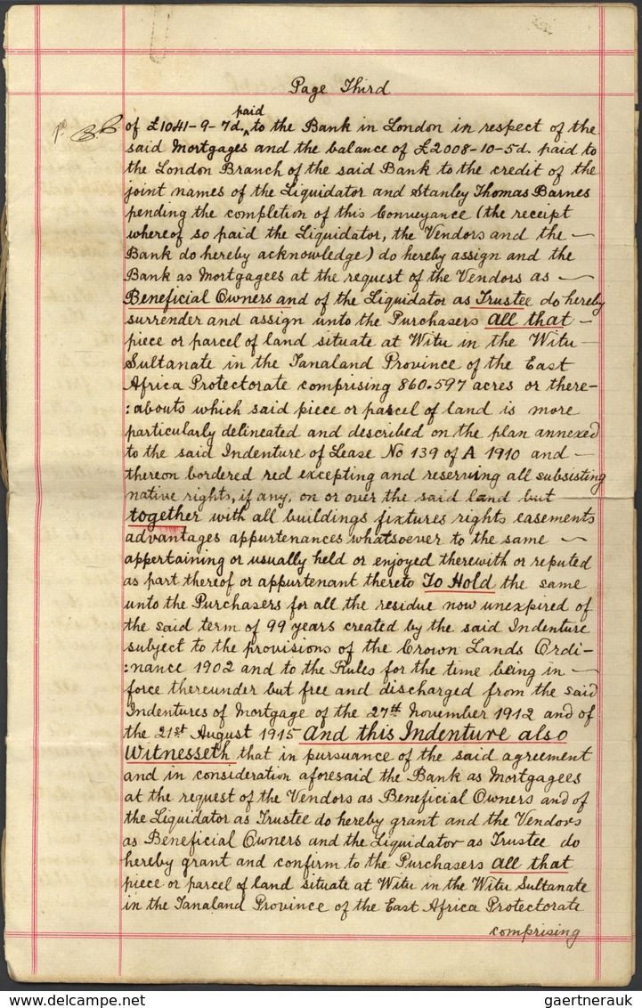 12335 Ostafrikanische Gemeinschaft: 1916 Complete Indenture Bearing 1912 KGV. 500r. Green & Red/green Alon - Britisch-Ostafrika