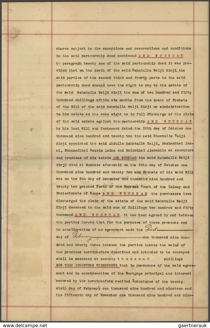 12338 Ostafrikanische Gemeinschaft: 1923 Complete Indenture Franked 1922 KGV. £50, £10, £5(2) And £1 All T - Britisch-Ostafrika