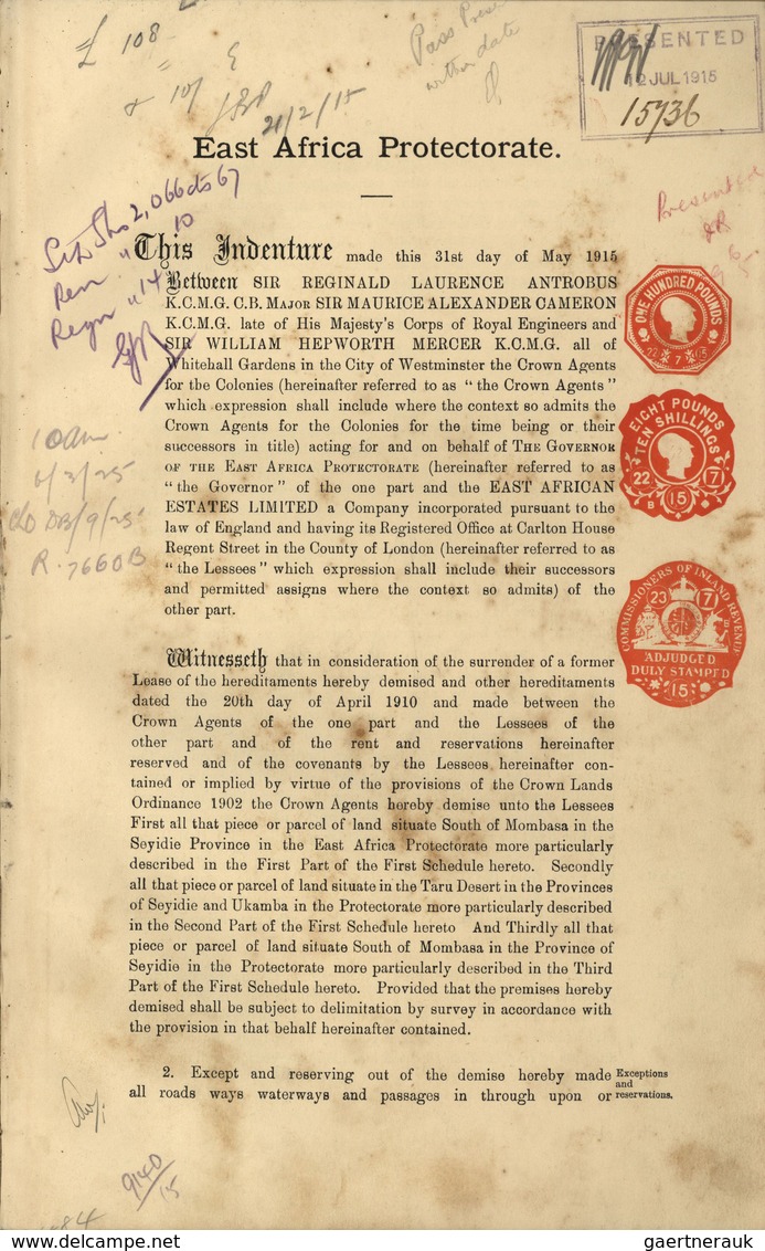 12339 Ostafrikanische Gemeinschaft: 1925 Printed (1915) And Tied "East Africa Protectorate / Lease Of Coas - Britisch-Ostafrika