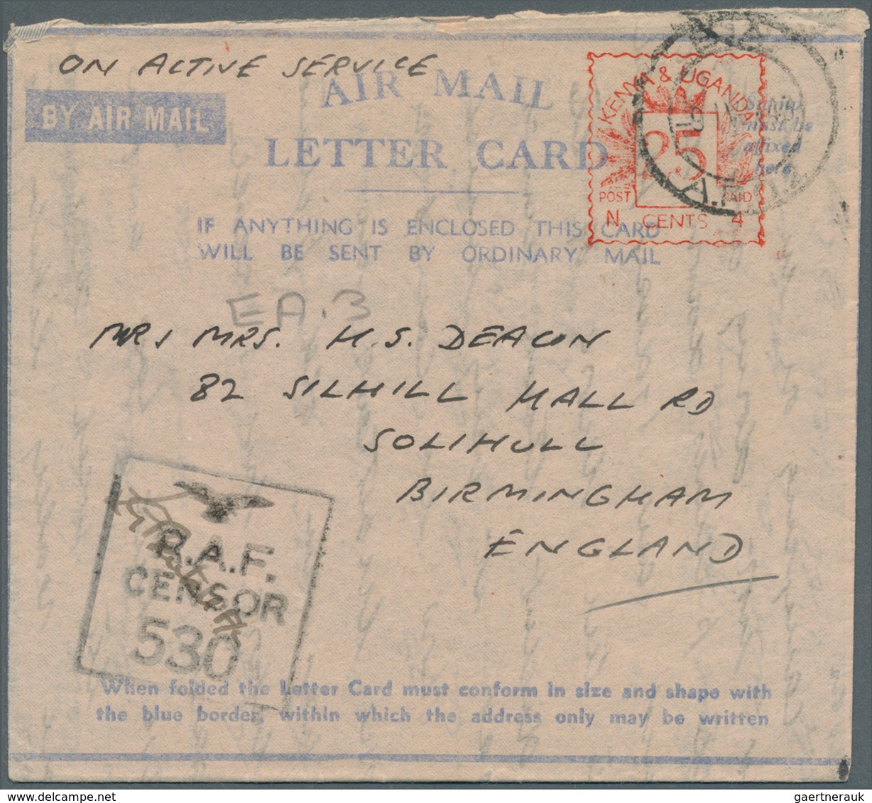 12346 Ostafrikanische Gemeinschaft: 1943, Three Air Mail Letter Cards With Red Value Tablet Of Metermark ' - Britisch-Ostafrika