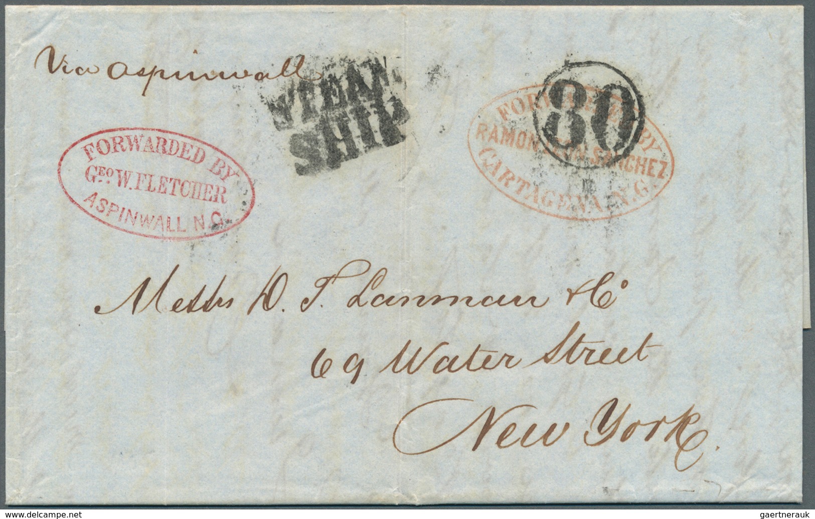 12348 Panama: 1855 Ca.: Entire Letter From Colombia To New York Via Aspinwall, Panama By "STEAM SHIP" (han - Panama