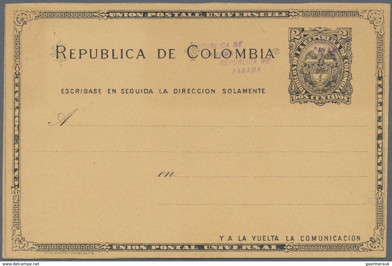 12356 Panama - Ganzsachen: 1904, 2 Ct Black Colombia Postal Stationery Card With Triple Violet Double-line - Panama