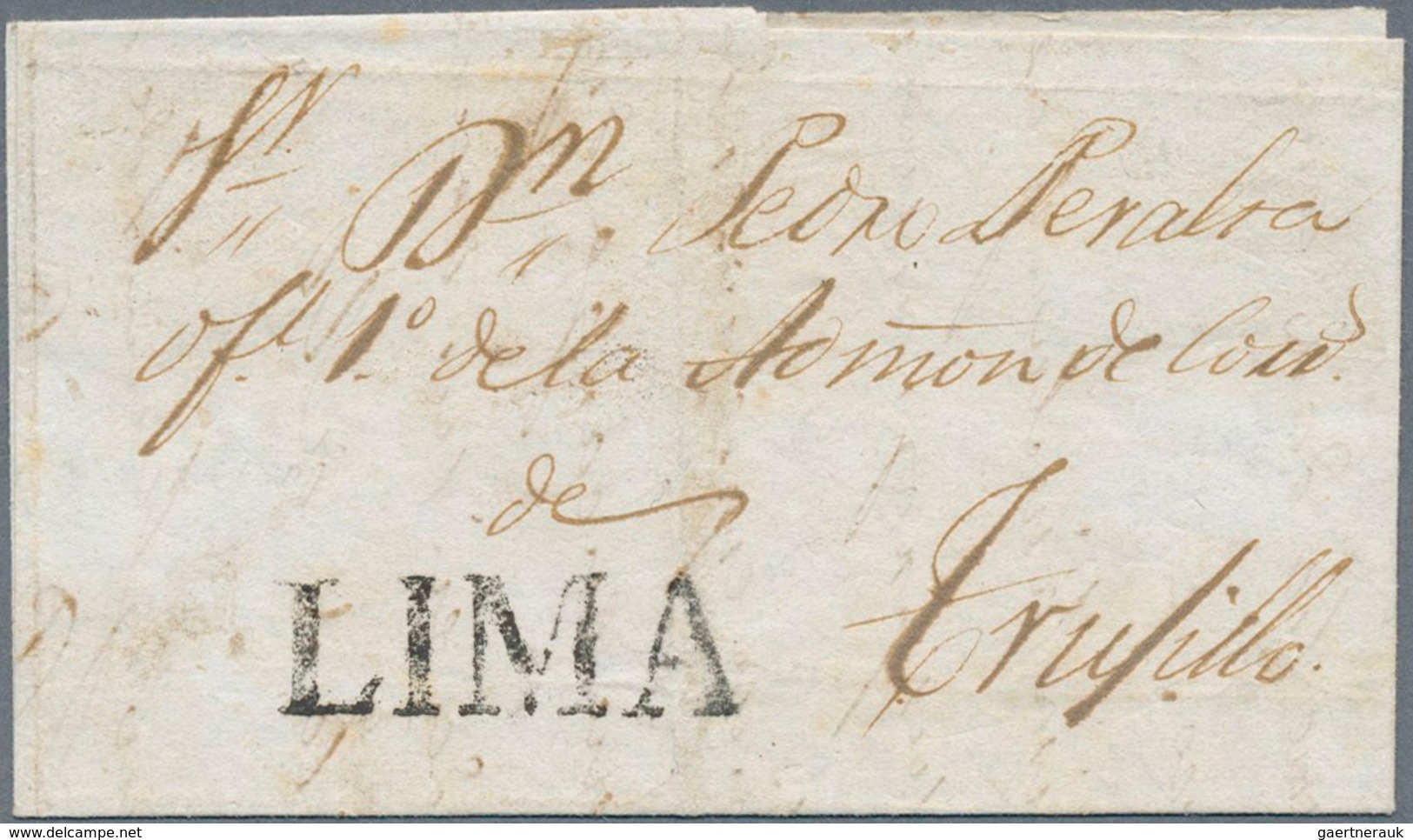 12359 Peru: 1800/1831, Three Complete Folded Letters With One-liner LIMA (in Black) To Trujillo, TACNA And - Pérou