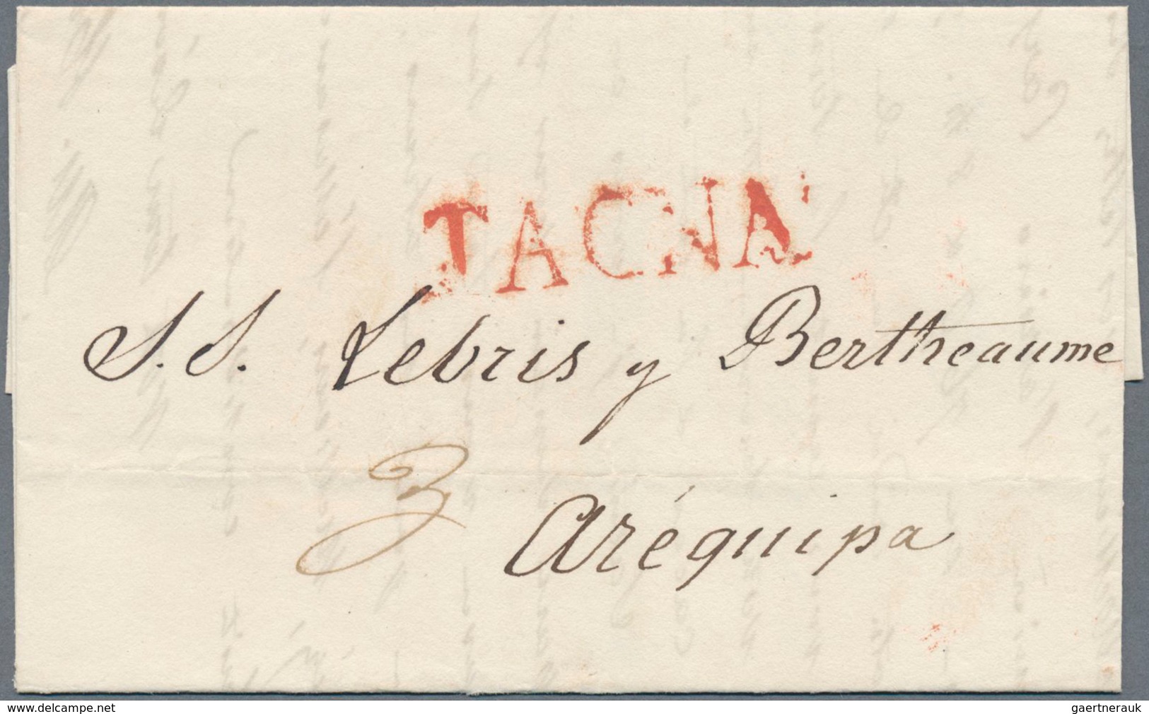 12359 Peru: 1800/1831, Three Complete Folded Letters With One-liner LIMA (in Black) To Trujillo, TACNA And - Peru