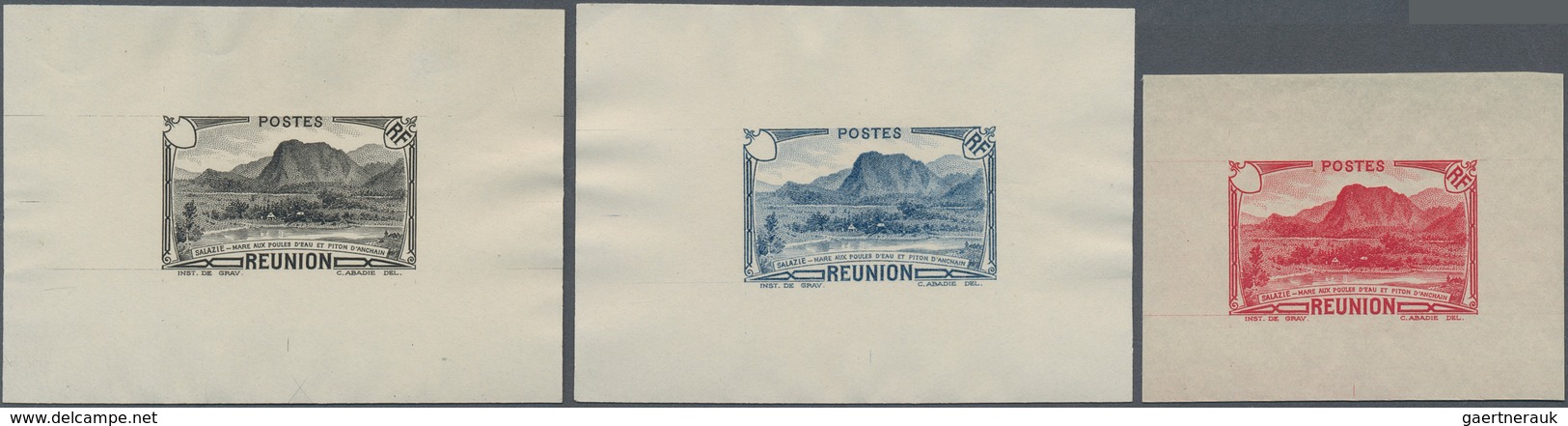 12374 Reunion: 1933/1938, Definitives "Tourism", Design "Piton D'Anchain", Group Of Eight Single Die Proof - Storia Postale