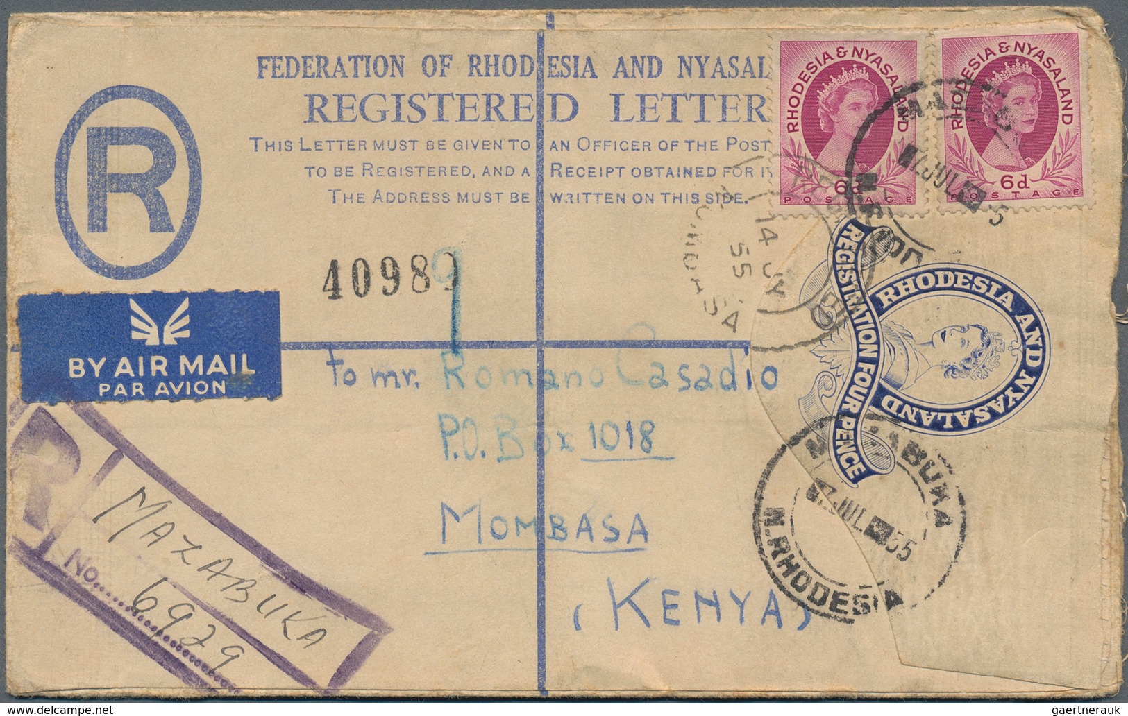 12383 Rhodesien Und Nyassaland: 1955/1961, Group Of 3 Covers: 4 D Blue QV Registered Pse, Uprated With 2 X - Rhodesien & Nyasaland (1954-1963)