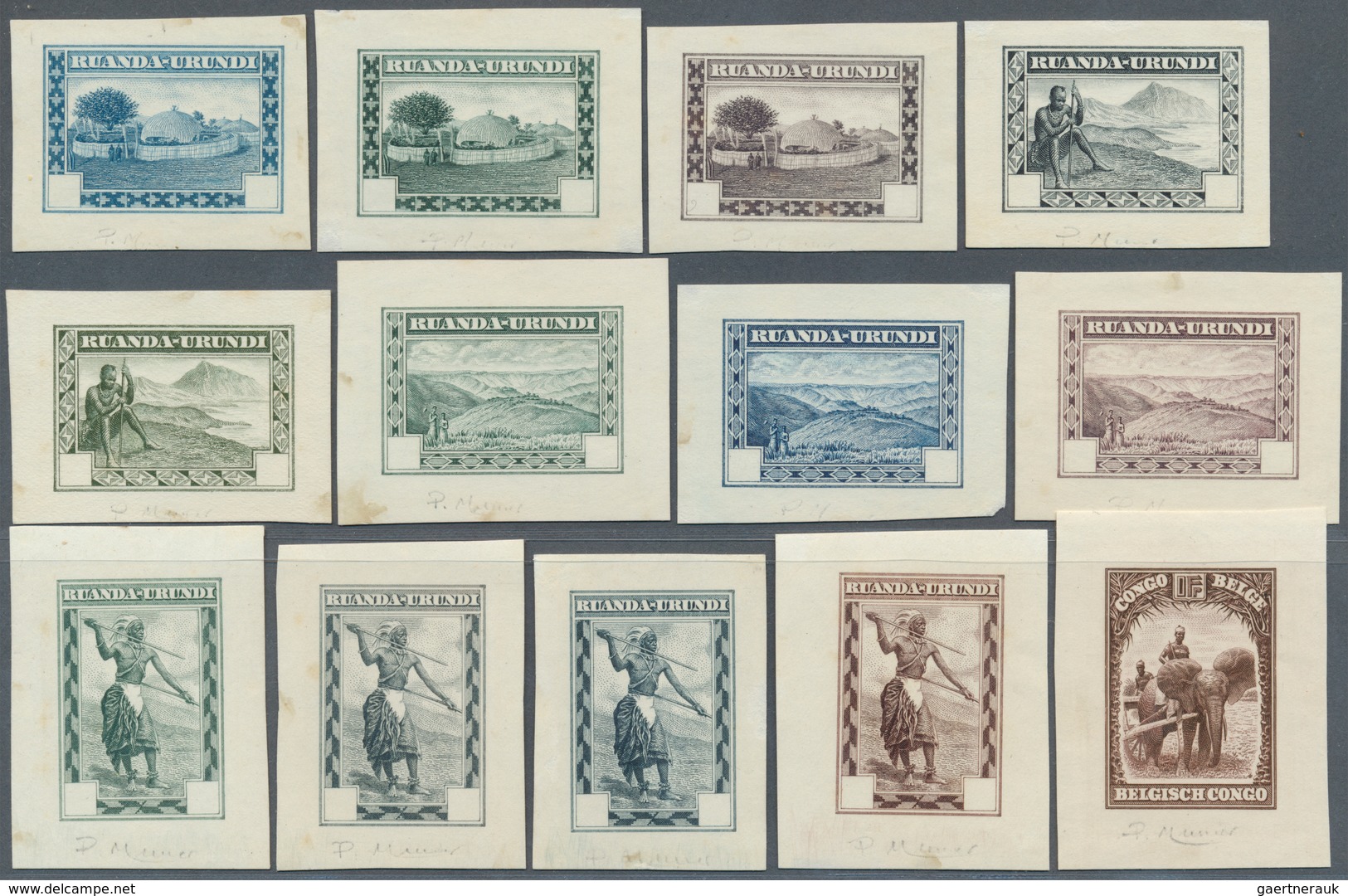 12385 Ruanda-Urundi: 1931, "traditional Scenes" Definitives, Lot With 26 Imperforated Color Proofs, Each S - Autres & Non Classés