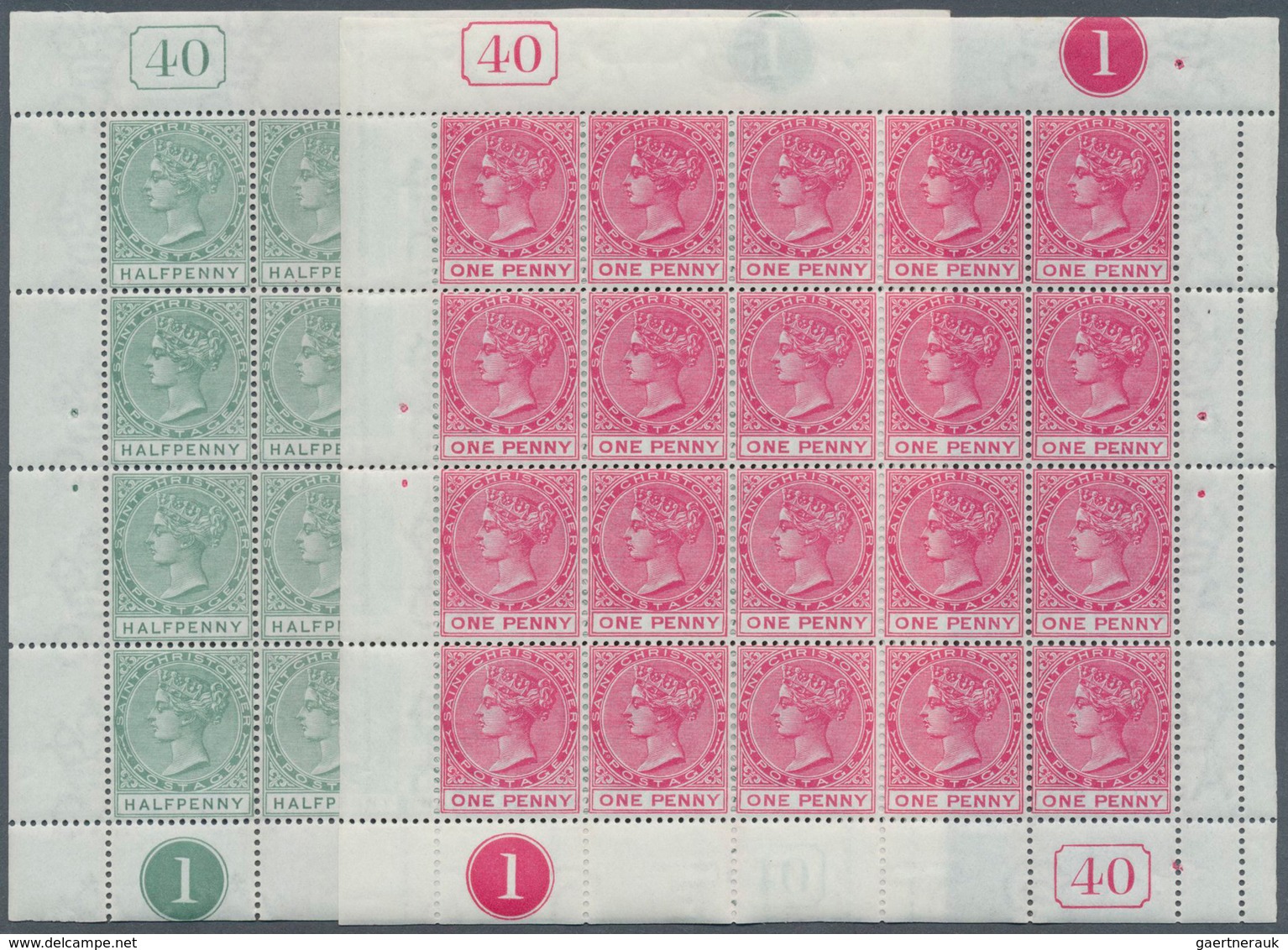 12387 St. Christopher: 1882/1884, QV Definitives Four Different Values Incl. ½d. Dull Green, 1d. Carmine-r - St.Christopher-Nevis & Anguilla (...-1980)