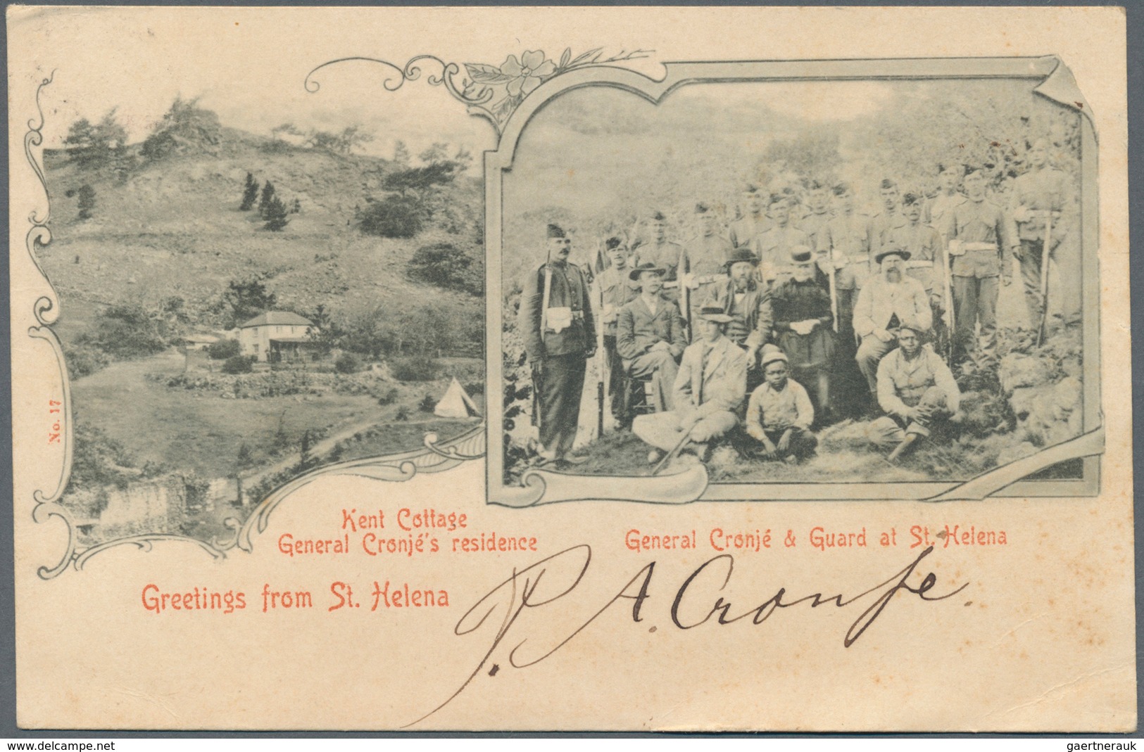 12389 St. Helena: 1901, "P. A. Cronje", Original Signature Of Boer War General Cronje On Ppc "Kent Cottage - St. Helena