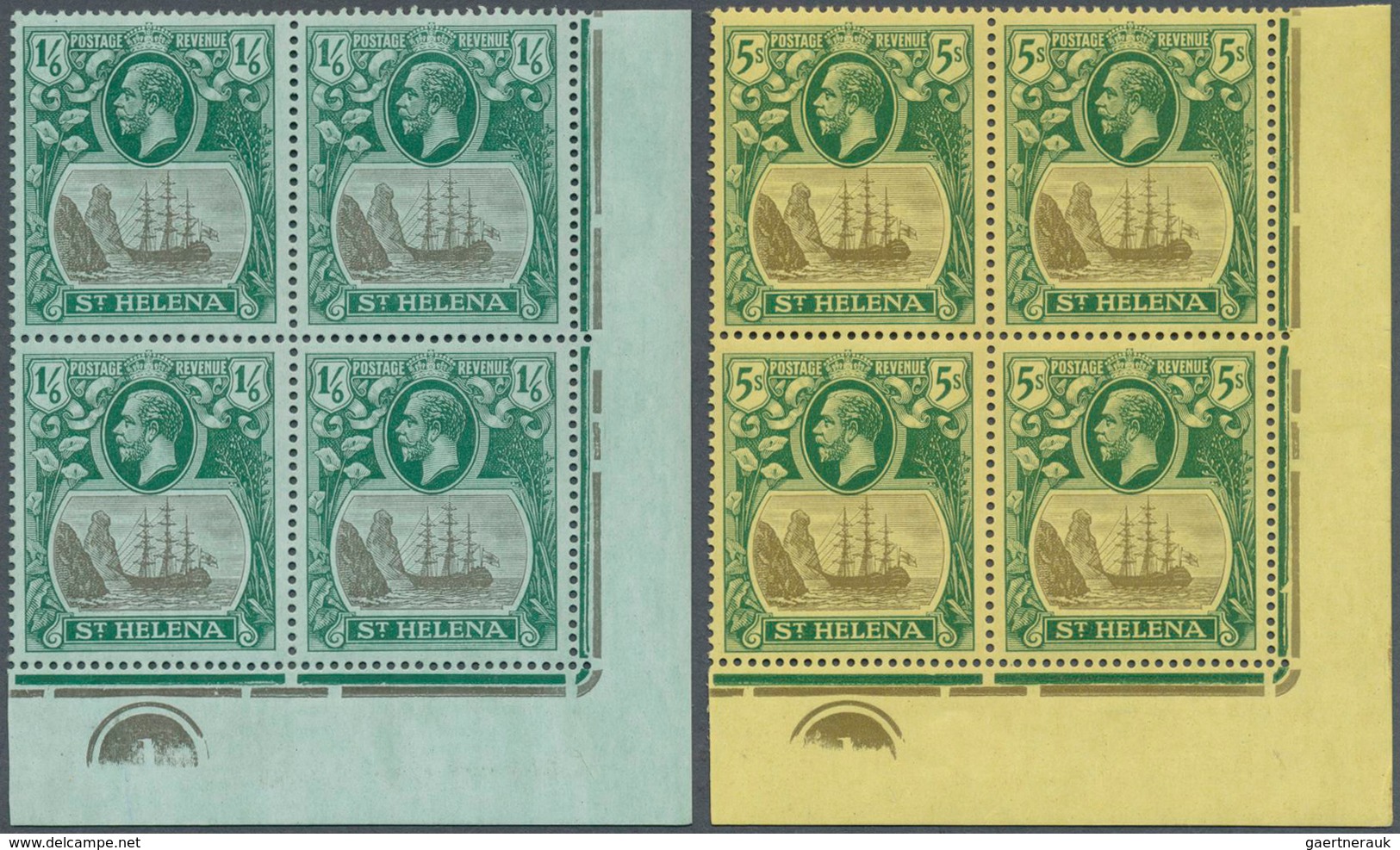 12390 St. Helena: 1927, KGV 'Badge Of St. Helena' 1s.6d. Grey/green On Green And 5s. Grey/green On Yellow - Sainte-Hélène