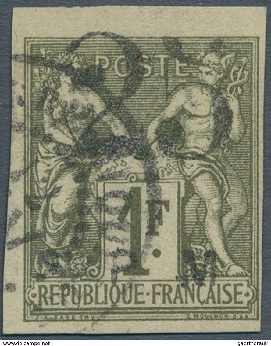 12395 St. Pierre Und Miquelon: 1885, 25 C. Auf 1 Fr. Olive On Yellow Paper, Overrprint Type IV, Good To Wi - Autres & Non Classés