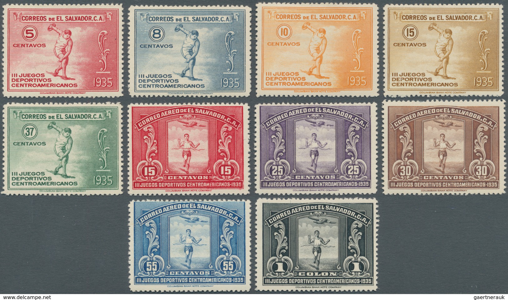 12405 El Salvador: 1935, 5 C To 1 Colon Airmail Stamps, Complete Set Unused - Salvador