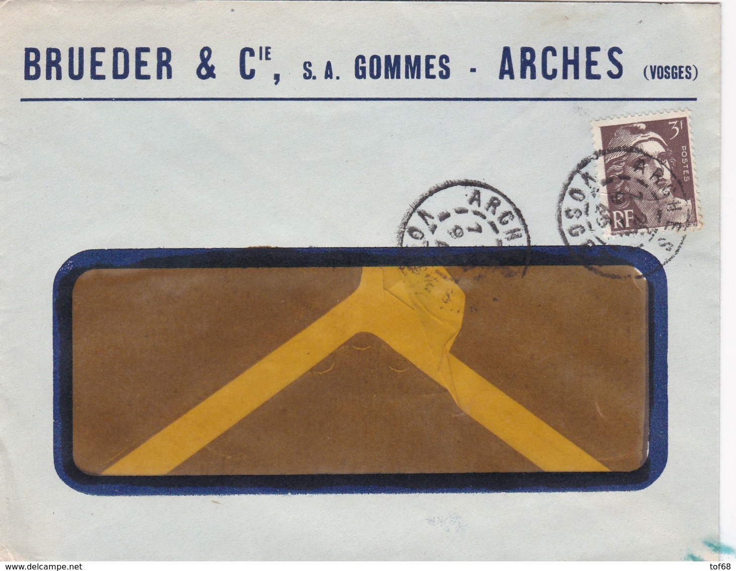 Lettre à Entête Arches Vosges 1946 Brueder & Cie SA Gommes - 1921-1960: Période Moderne