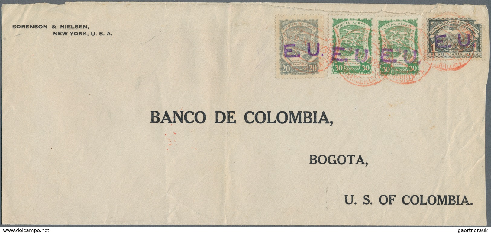 12419 SCADTA - Länder-Aufdrucke: 1923, Bankletter From New York Without American Franking To Bogota. The E - Flugzeuge