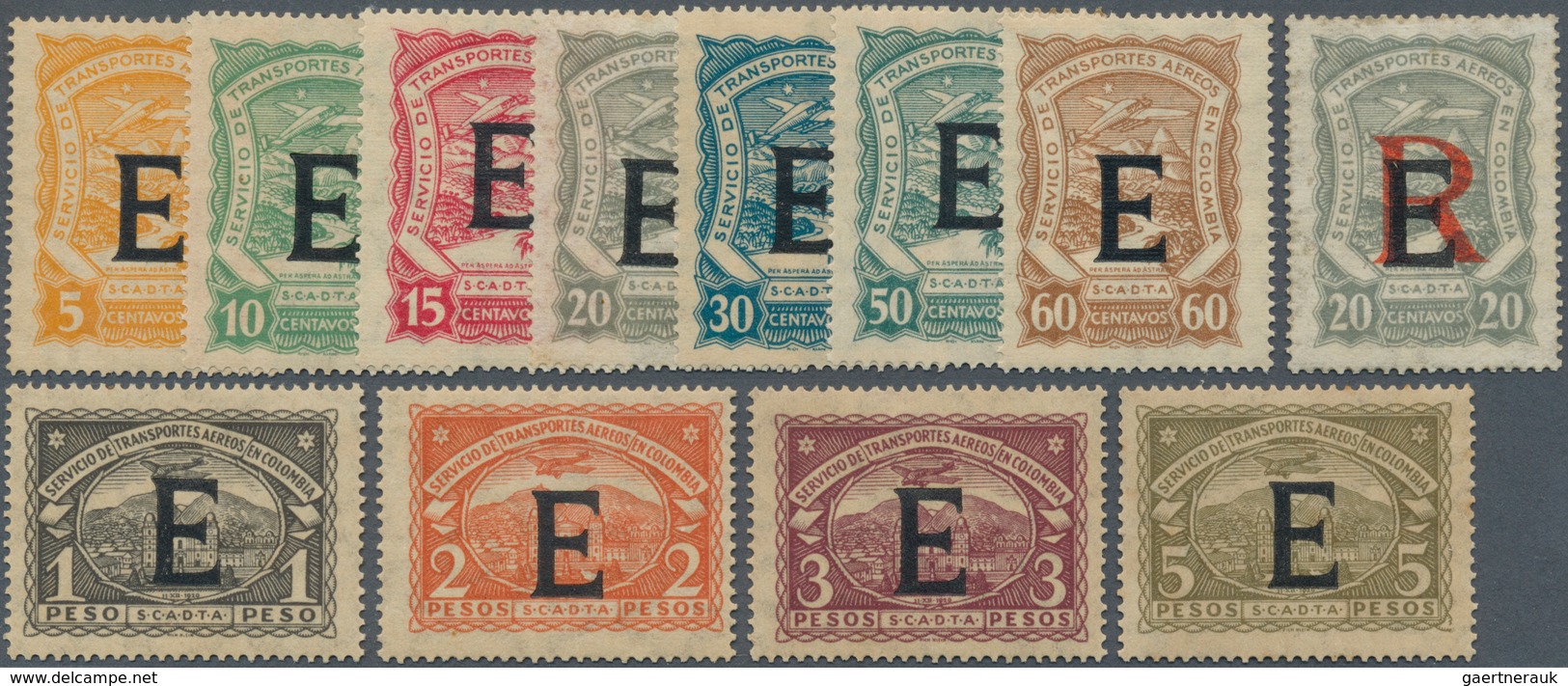 12423 SCADTA - Länder-Aufdrucke: 1923, SPAIN: Colombia Airmail Issue With Black Opt. 'E' Complete Set Of 1 - Avions