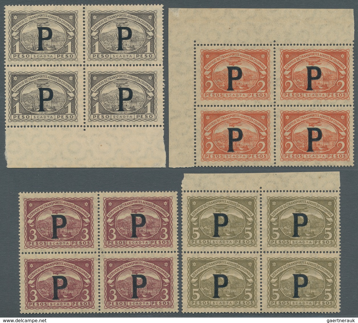 12425 SCADTA - Länder-Aufdrucke: 1923, PANAMA: Colombia Airmail Issue With Black Opt. 'P' Part Set Of 11 W - Avions