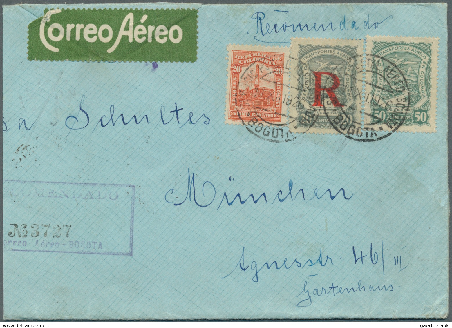 12429 SCADTA - Länder-Aufdrucke: 1928 SCADTA Registered Airmail Germany-Colombia And Colombia-Germany, Wit - Flugzeuge