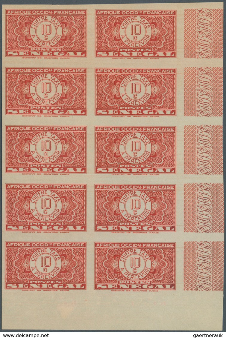 12436 Senegal - Portomarken: 1935, "Guilloche" issue IMPERFORATE, 5c. to 3fr., set of eight values (excl.