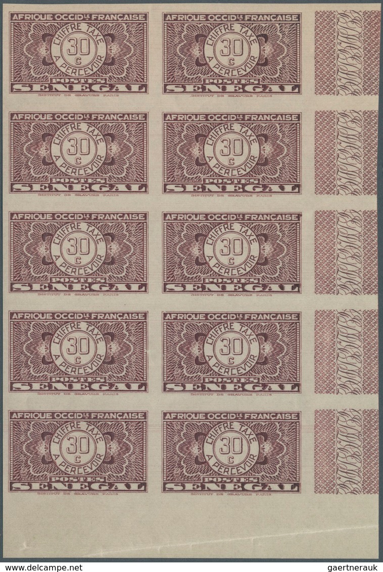 12436 Senegal - Portomarken: 1935, "Guilloche" issue IMPERFORATE, 5c. to 3fr., set of eight values (excl.