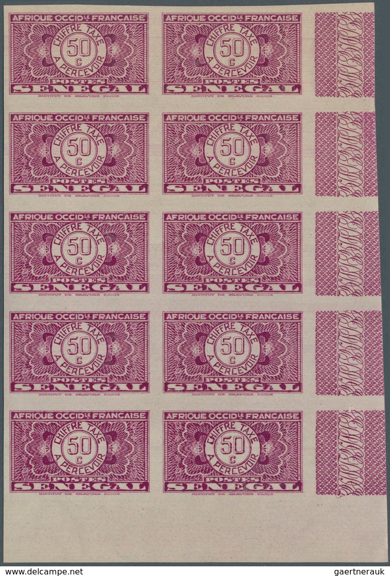 12436 Senegal - Portomarken: 1935, "Guilloche" issue IMPERFORATE, 5c. to 3fr., set of eight values (excl.
