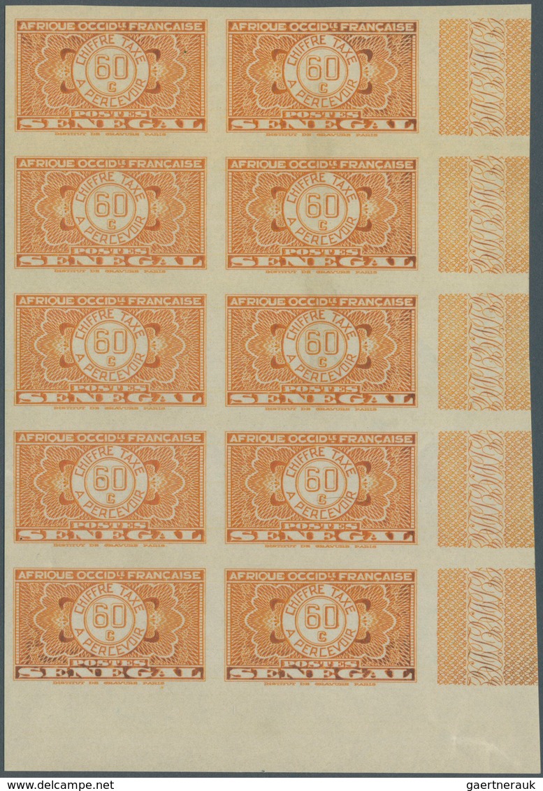 12436 Senegal - Portomarken: 1935, "Guilloche" issue IMPERFORATE, 5c. to 3fr., set of eight values (excl.