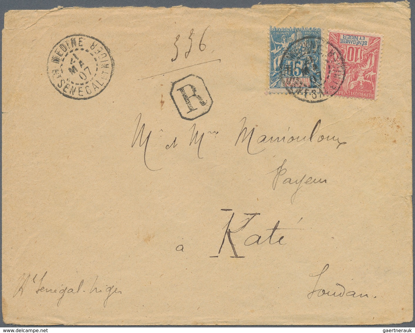 12437 Senegambien Und Niger: 1907. Registered Envelope Addressed To Kati, Sudan Bearing SeneGambia Et Nige - Autres & Non Classés
